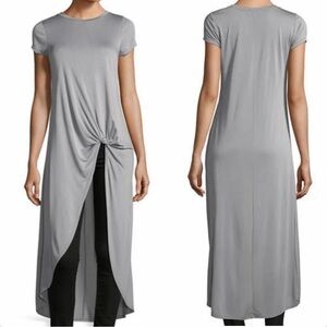 Neiman Marcus Soft Jersey Tunic Top Size M High Low Hem Front seam Knot Detail.